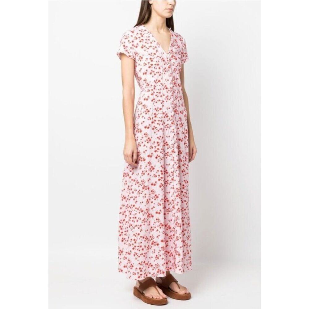 PEONY Swimwear Sz S Small Pink Red Floral Cotton Viscose Maxi Dress